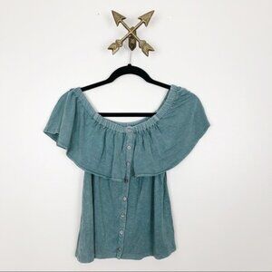 American Eagle Green Off the‎ Shoulder Top XS